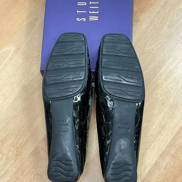 EUC in box patent leather croc embossed square toe slip on loafers