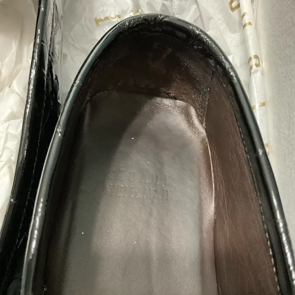 EUC in box patent leather croc embossed square toe slip on loafers