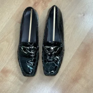 EUC in box patent leather croc embossed square toe slip on loafers