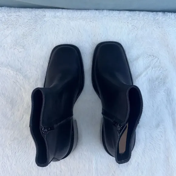 EUC Loeffler Randall Blakely Square Toe Mid Heel Boots, Black, 7
