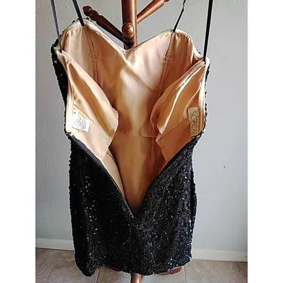 💕EUC💕 Womens/Juniors Scala Prom Dress Size 0 Black Sequin Party Cocktail
