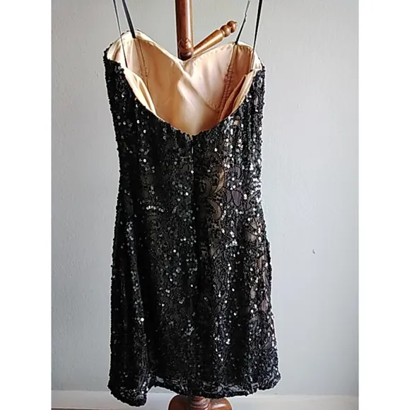 💕EUC💕 Womens/Juniors Scala Prom Dress Size 0 Black Sequin Party Cocktail