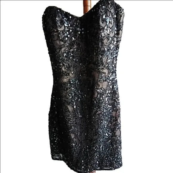 💕EUC💕 Womens/Juniors Scala Prom Dress Size 0 Black Sequin Party Cocktail