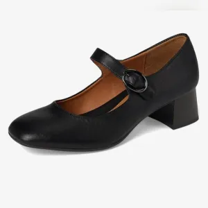 EuroSoft Black Paulette Mary Janes Square Toe Block Heels Classy Comfort Sz.8M