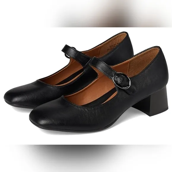 EuroSoft Black Paulette Mary Janes Square Toe Block Heels Classy Comfort Sz.8M