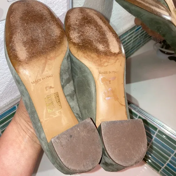 EVERLANE The Italian Leather Day Heels Sage Suede SZ: 8