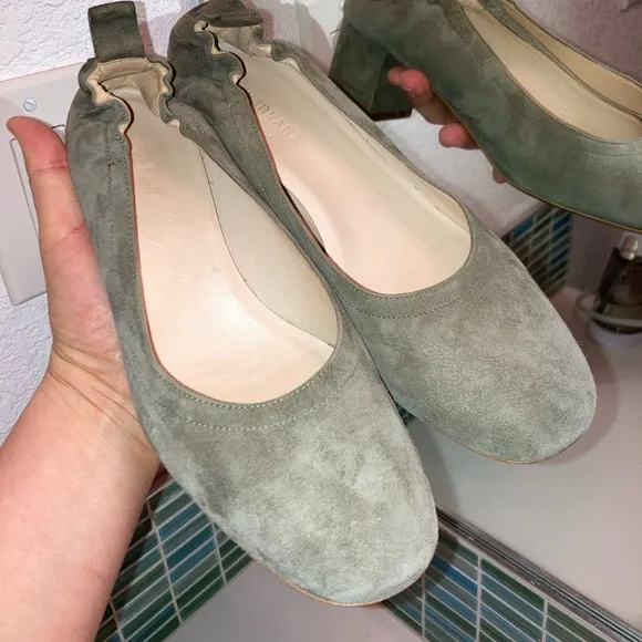 EVERLANE The Italian Leather Day Heels Sage Suede SZ: 8