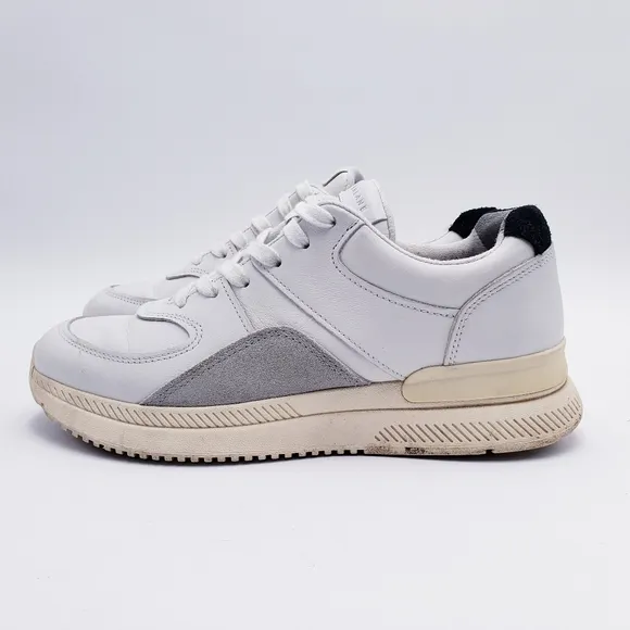 Everlane The Trainer Sneakers White Grey Leather Low Top Lace Up Women's Size 8