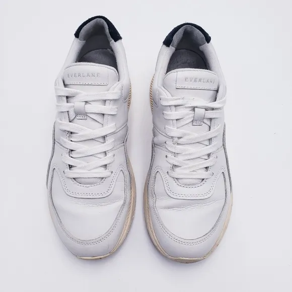 Everlane The Trainer Sneakers White Grey Leather Low Top Lace Up Women's Size 8