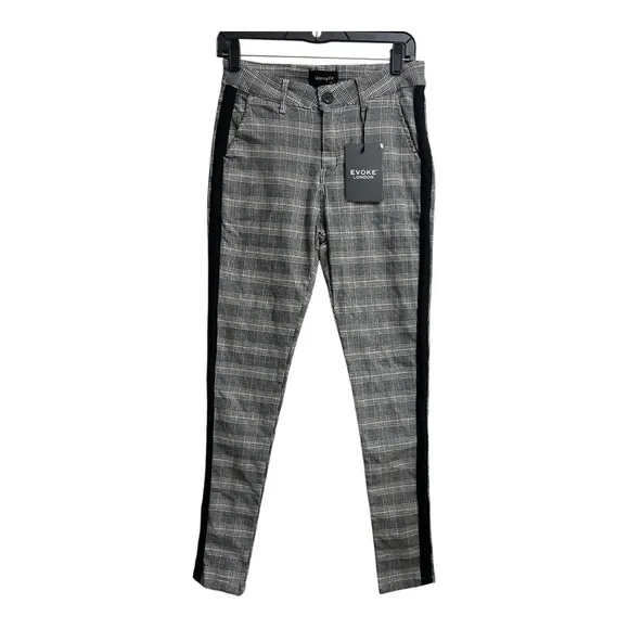 Evoke London Gray and Black Dress Pants with Plaid Pattern Skinny Fit Size 30