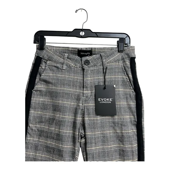 Evoke London Gray and Black Dress Pants with Plaid Pattern Skinny Fit Size 30