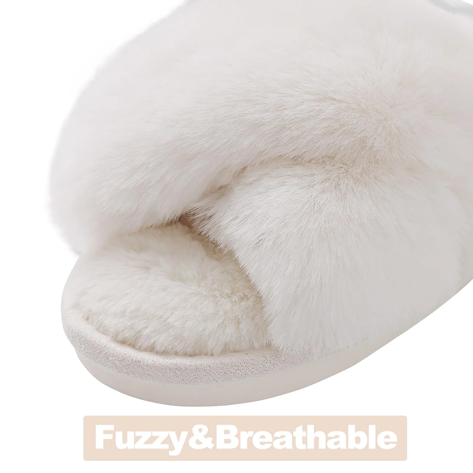 Evshine Women's Fuzzy Slippers Cross Band Memory Foam House Slippers Open Toe