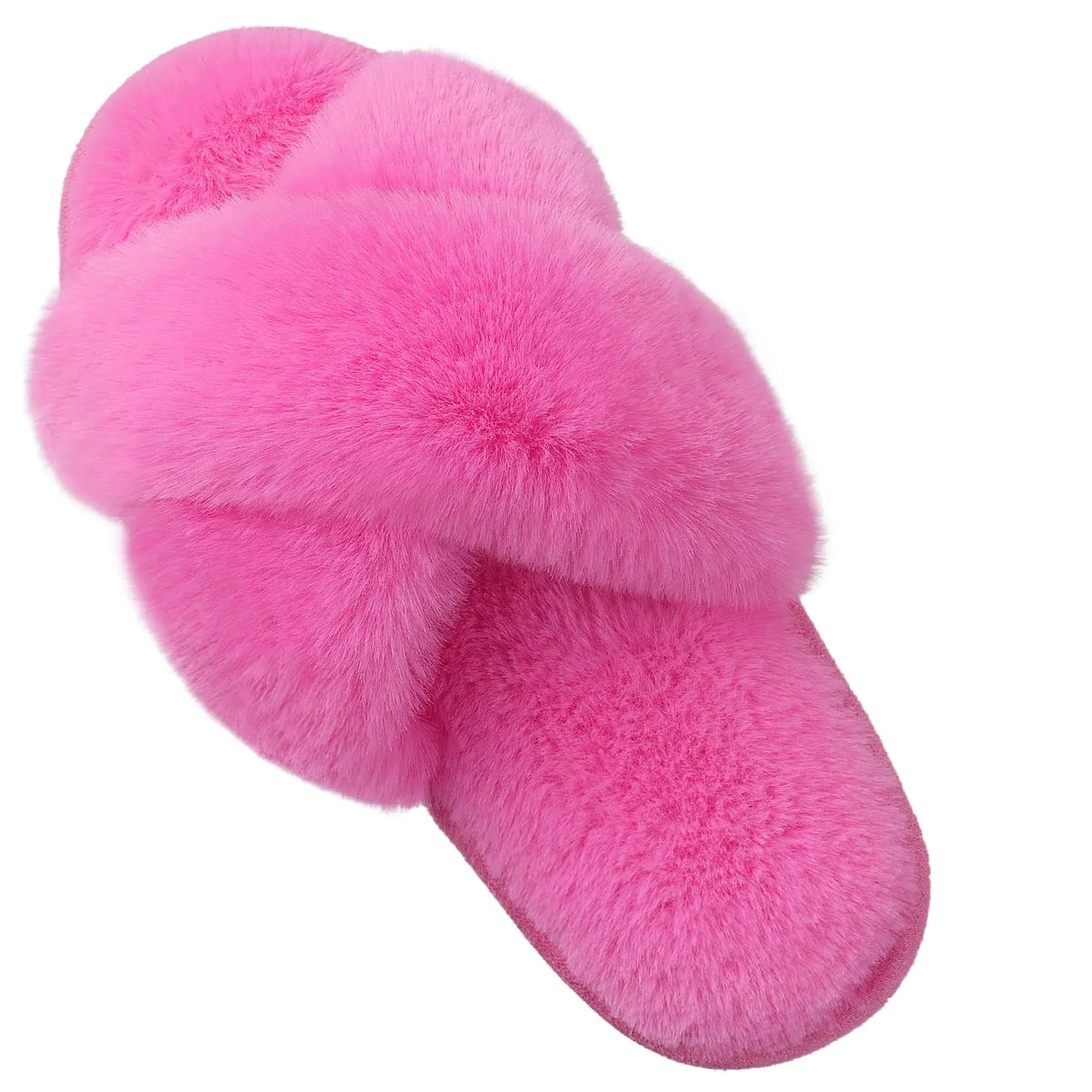 Evshine Women's Fuzzy Slippers Cross Band Memory Foam House Slippers Open Toe