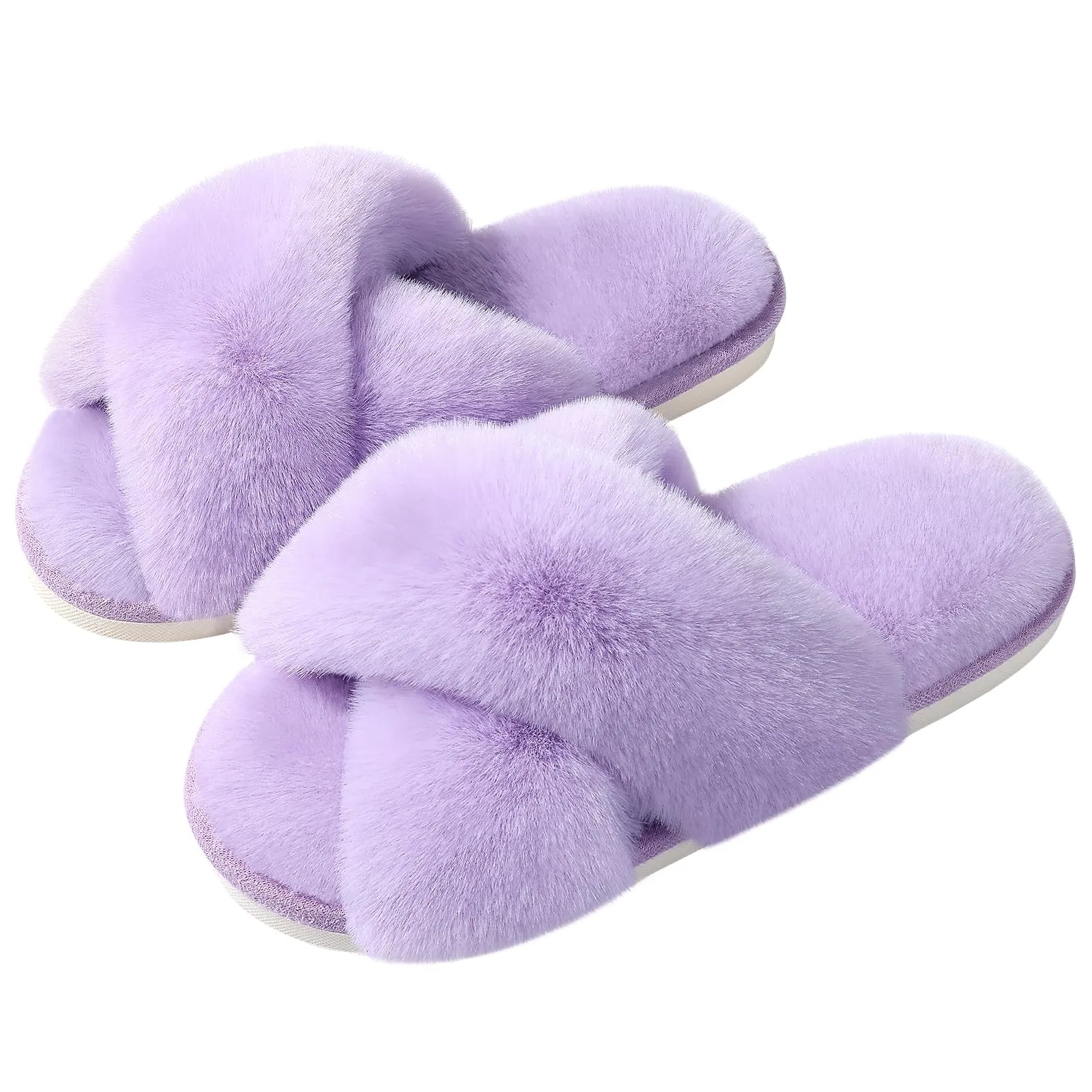 Evshine Women's Fuzzy Slippers Cross Band Memory Foam House Slippers Open Toe