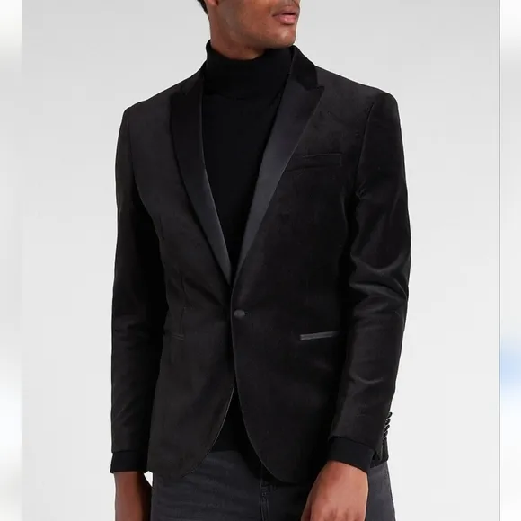 EXPRESS Black velvet tuxedo blazer slim fit. Size 48R