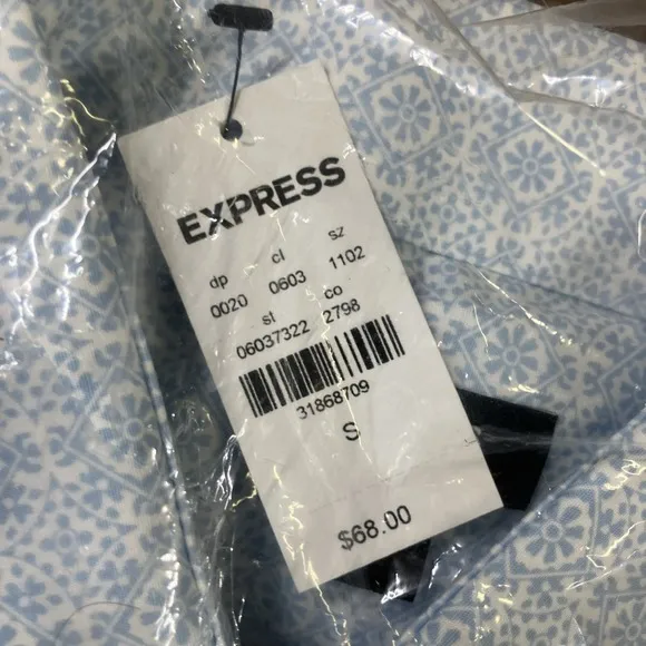 Express Extra Slim 1mx Size S Dress Shirt Blue flower Design