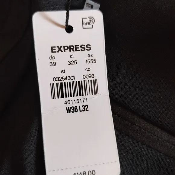 Express Mens Extra Slim Black Wool-Blend Tuxedo Pants 36x32