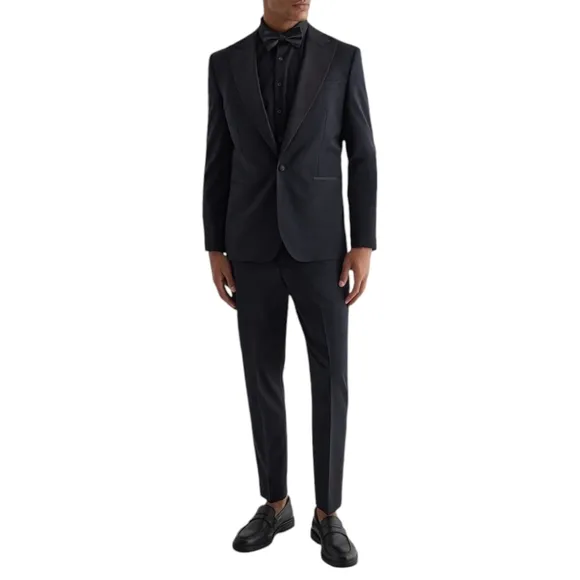 Express Mens Extra Slim Black Wool-Blend Tuxedo Pants 36x32