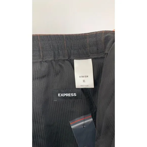 Express Mens Extra Slim Brown Plaid Luxe Comfort Soft Drawstring Dress Pant XL