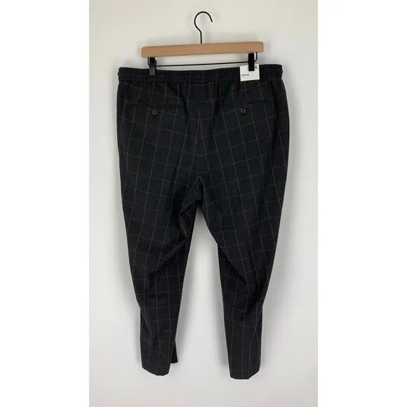 Express Mens Extra Slim Brown Plaid Luxe Comfort Soft Drawstring Dress Pant XL