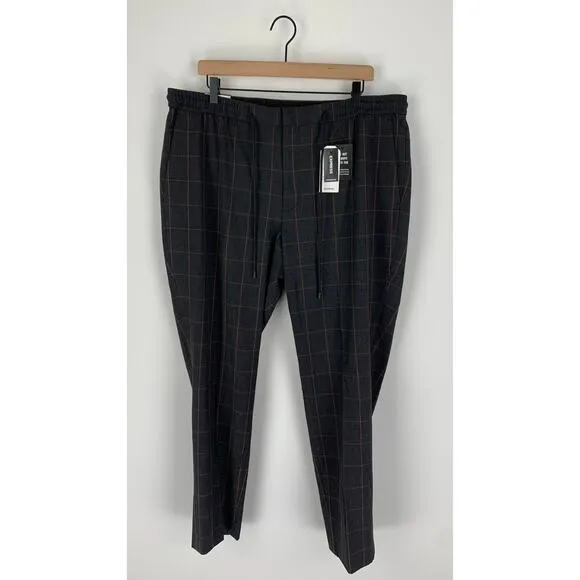 Express Mens Extra Slim Brown Plaid Luxe Comfort Soft Drawstring Dress Pant XL