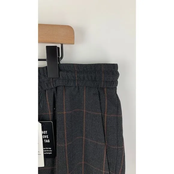 Express Mens Extra Slim Brown Plaid Luxe Comfort Soft Drawstring Dress Pant XL