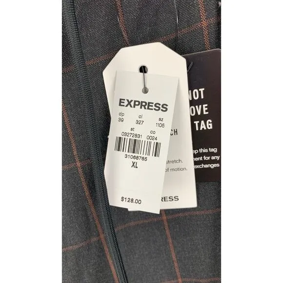 Express Mens Extra Slim Brown Plaid Luxe Comfort Soft Drawstring Dress Pant XL