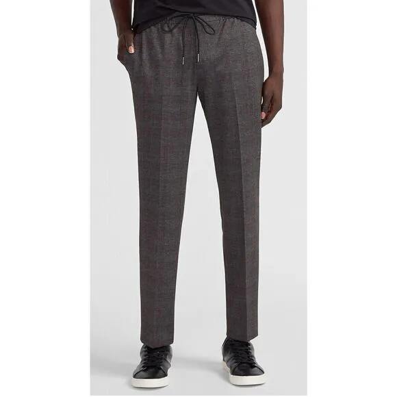 Express Mens Extra Slim Brown Plaid Luxe Comfort Soft Drawstring Dress Pant XL