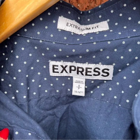 Express Navy Blue Dotted Extra Slim Fit Button Down Dress Shirt