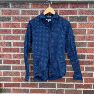 Express Navy Blue Dotted Extra Slim Fit Button Down Dress Shirt