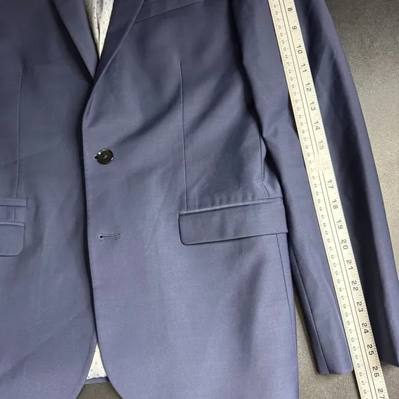 Express Photographer Suit Blazer Sport Coat 41R Solid Blue Wool Slim Fit