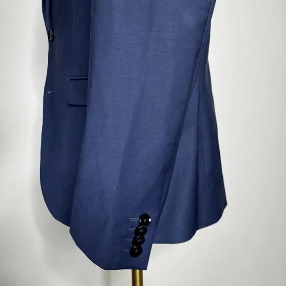 Express Photographer Suit Blazer Sport Coat 41R Solid Blue Wool Slim Fit