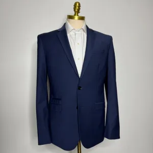 Express Photographer Suit Blazer Sport Coat 41R Solid Blue Wool Slim Fit