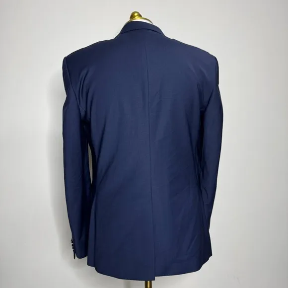 Express Photographer Suit Blazer Sport Coat 41R Solid Blue Wool Slim Fit
