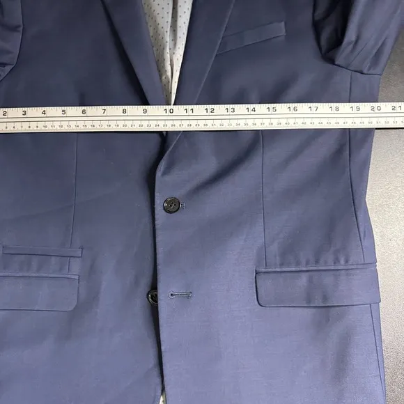 Express Photographer Suit Blazer Sport Coat 41R Solid Blue Wool Slim Fit