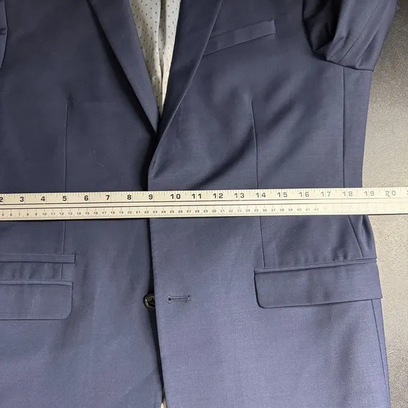 Express Photographer Suit Blazer Sport Coat 41R Solid Blue Wool Slim Fit