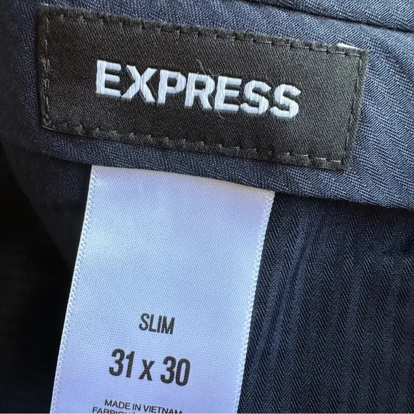 Express Slacks Dress Pants 31X30 Slim Fit Grey Blue Plaid Stretch Business Suits