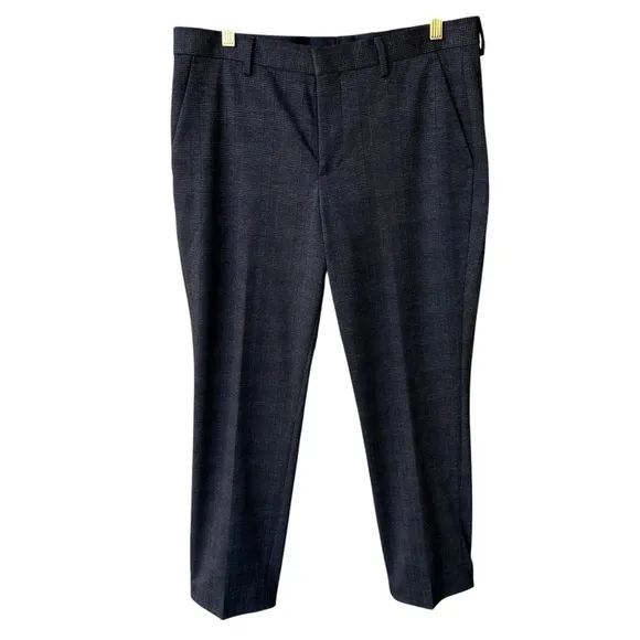 Express Slacks Dress Pants 31X30 Slim Fit Grey Blue Plaid Stretch Business Suits