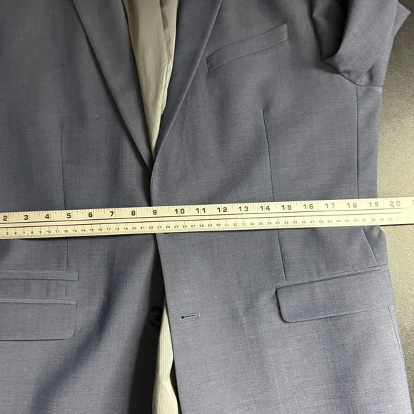 Express Suit Blazer Sport Coat 42R Solid Blue Wool Slim Fit