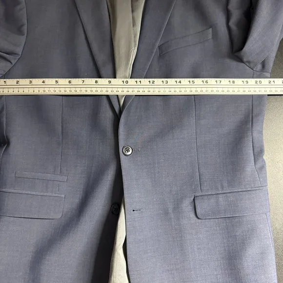 Express Suit Blazer Sport Coat 42R Solid Blue Wool Slim Fit