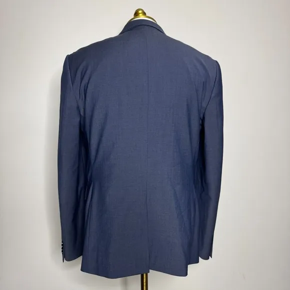 Express Suit Blazer Sport Coat 42R Solid Blue Wool Slim Fit