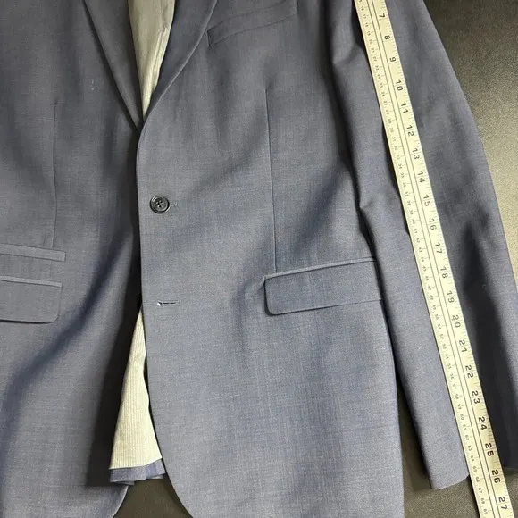 Express Suit Blazer Sport Coat 42R Solid Blue Wool Slim Fit