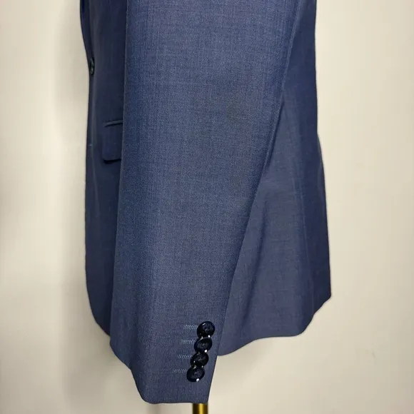 Express Suit Blazer Sport Coat 42R Solid Blue Wool Slim Fit