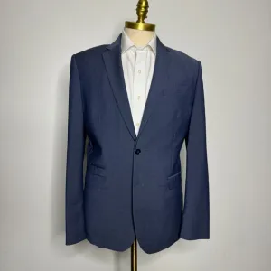 Express Suit Blazer Sport Coat 42R Solid Blue Wool Slim Fit