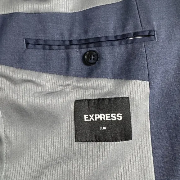 Express Suit Blazer Sport Coat 42R Solid Blue Wool Slim Fit