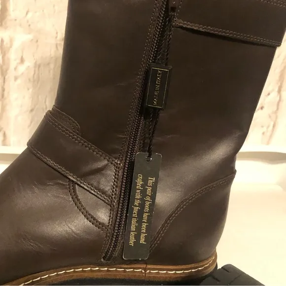 Fabianelli Made In Italy Leather Mid Lug Brown Booties Boots Size 9 /EU 40