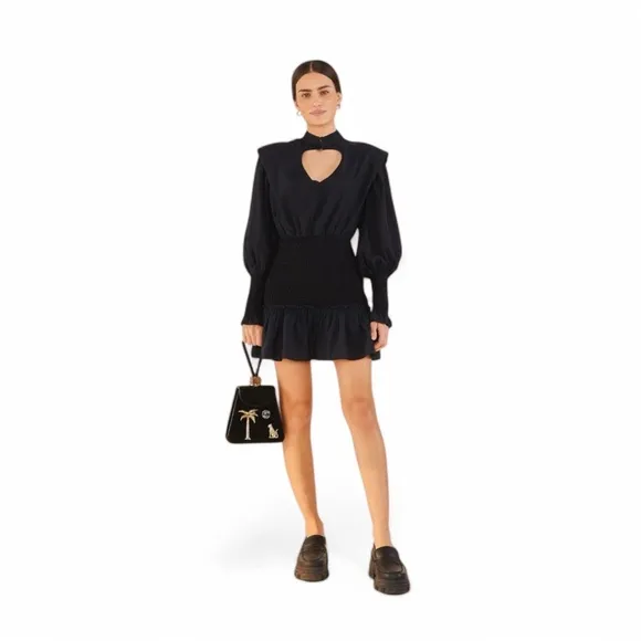 FARM RIO Heart Neckline Mini Dress in Black Size XS -NWT