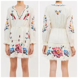 FARM Rio Macaw Cross Stitch Embroidered Mini Dress