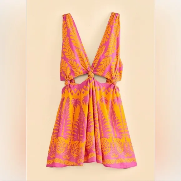 Farm Rio Orange Pineapple Love Mini Dress