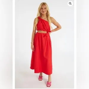 FARM RIO Red Midi Knot Dress, Small,$310